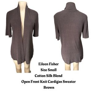 NWOT Eileen Fisher Small Cotton Silk Blend‎ Open Front Knit Cardigan Size Small